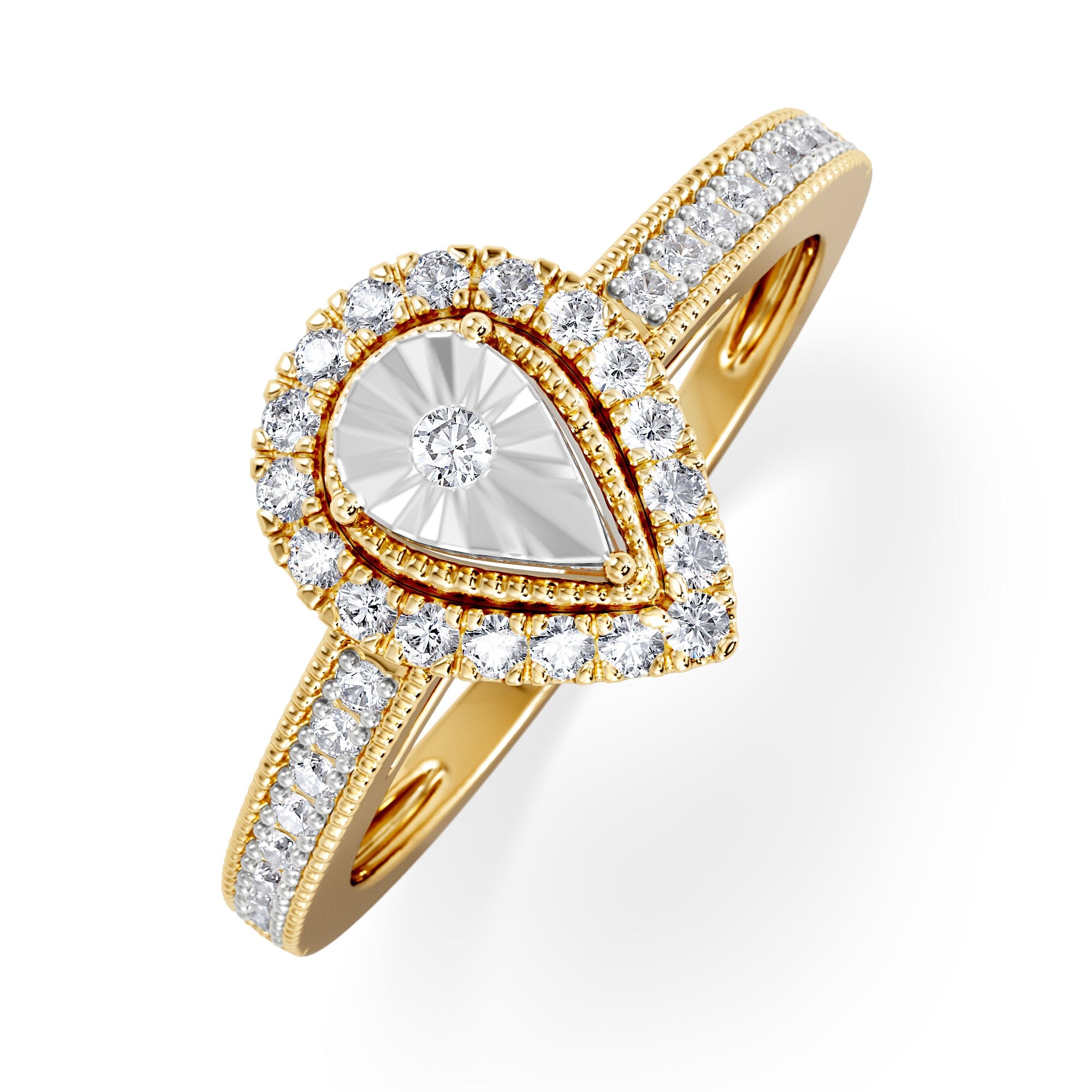Diamond Masami Pear Shaped Pave Diamond Engagement Ring 0.15ct 9K Yellow Gold