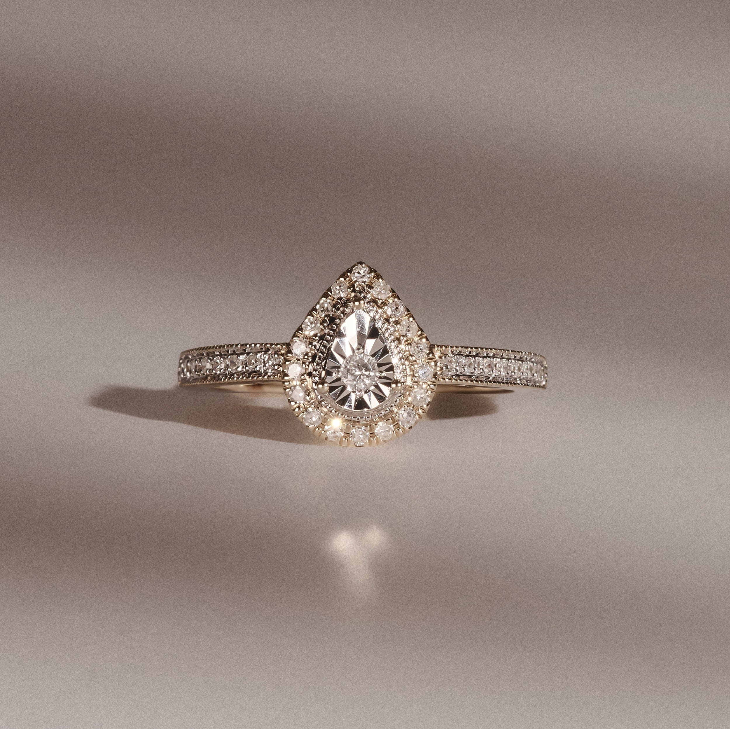 Diamond Masami Pear Shaped Pave Diamond Engagement Ring 0.15ct 9K Yellow Gold