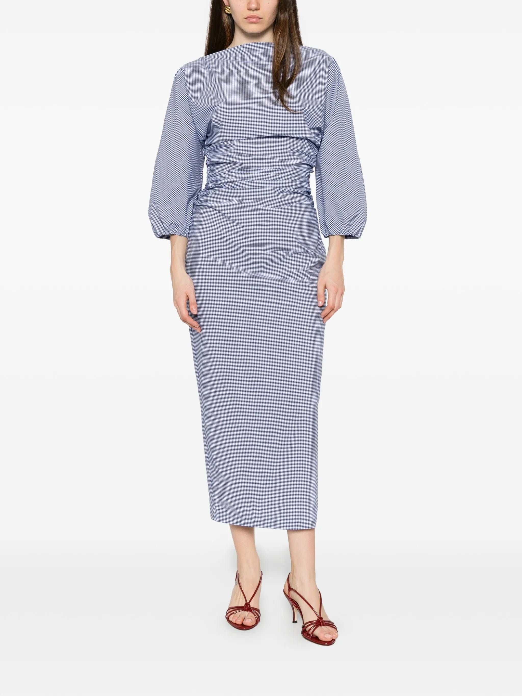 Bernadette Ezra gingham - print gathered midi dress