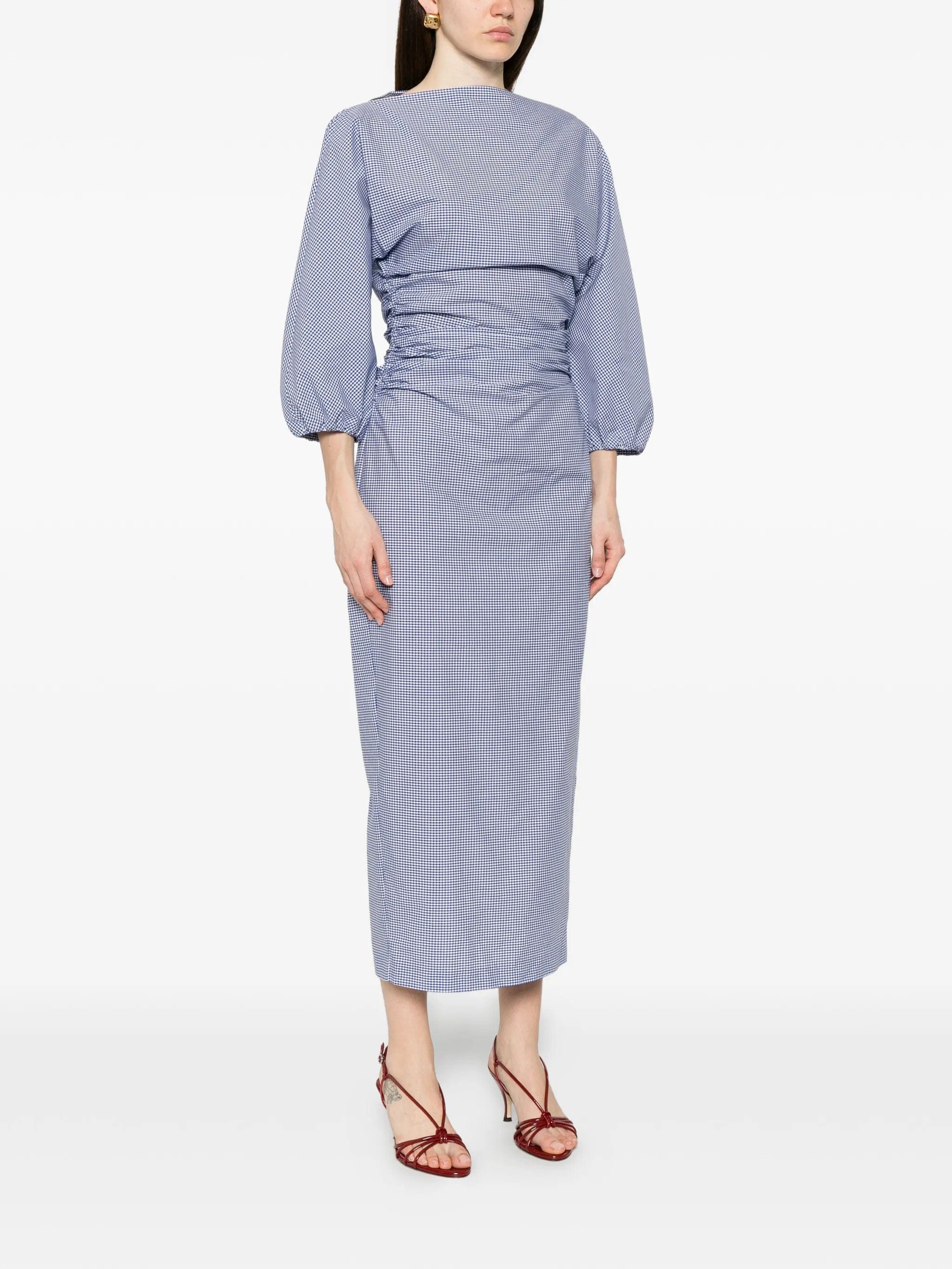 Bernadette Ezra gingham - print gathered midi dress