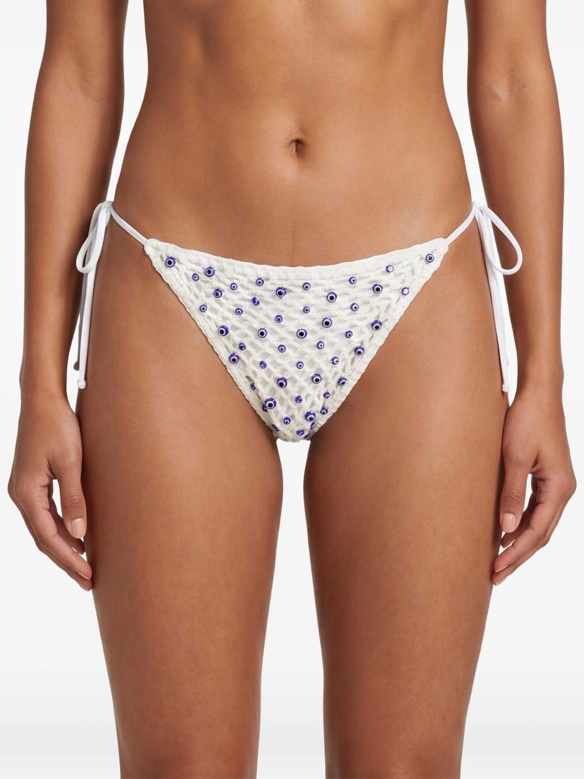 Leslie Amon Micro Eye bead - embellished crochet bikini bottoms