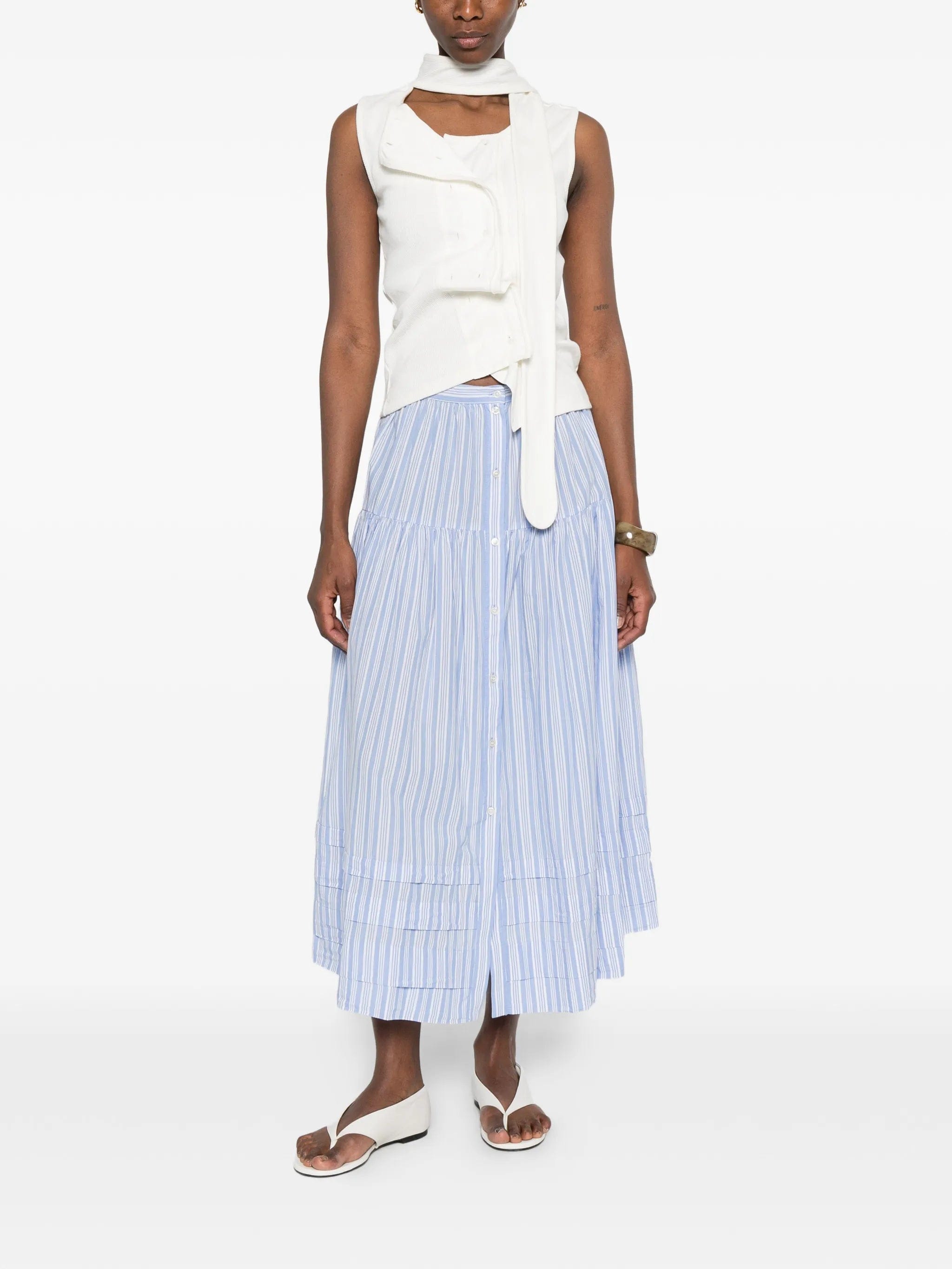 DÔEN striped tiered midi skirt