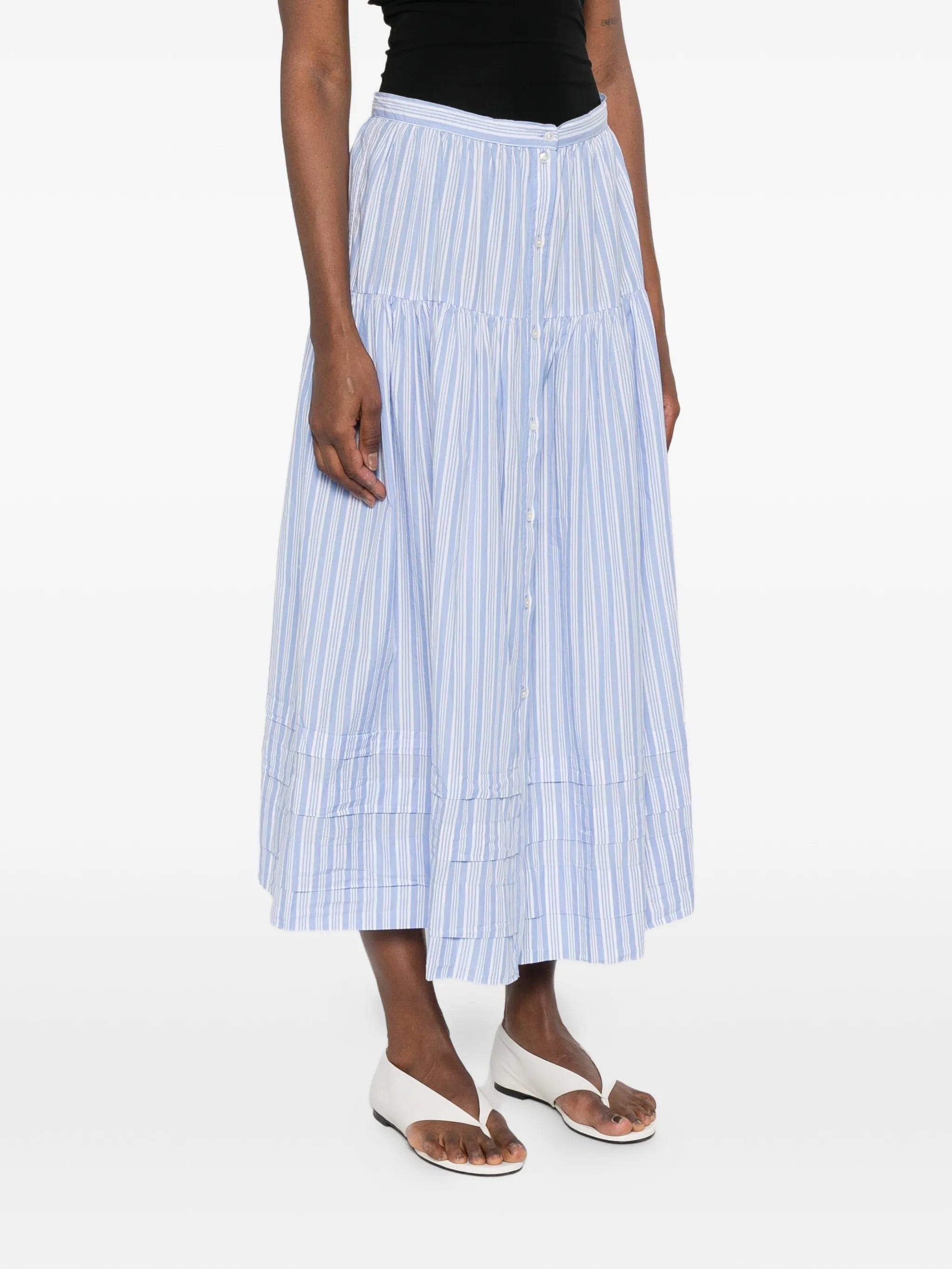 DÔEN striped tiered midi skirt
