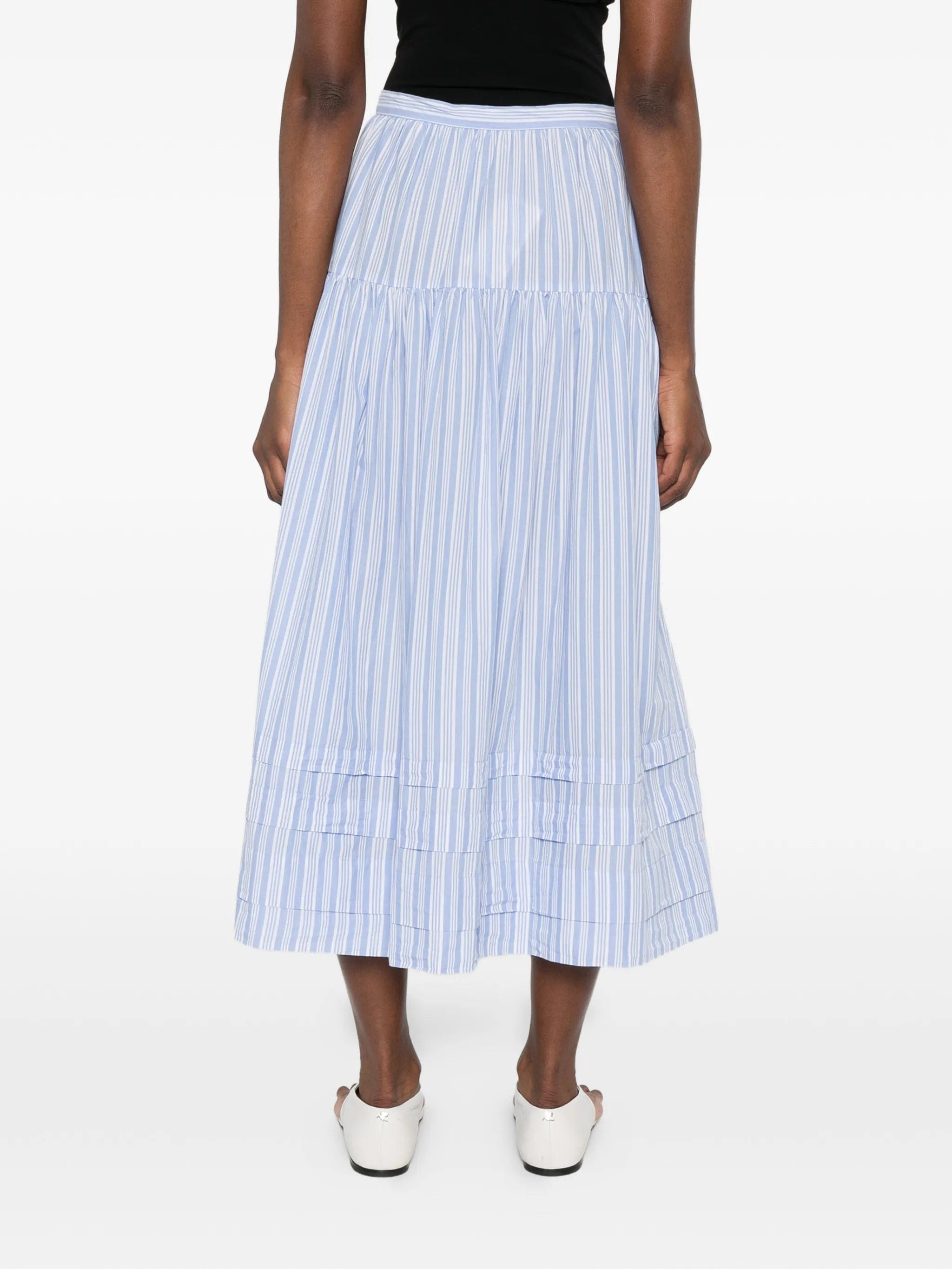 DÔEN striped tiered midi skirt