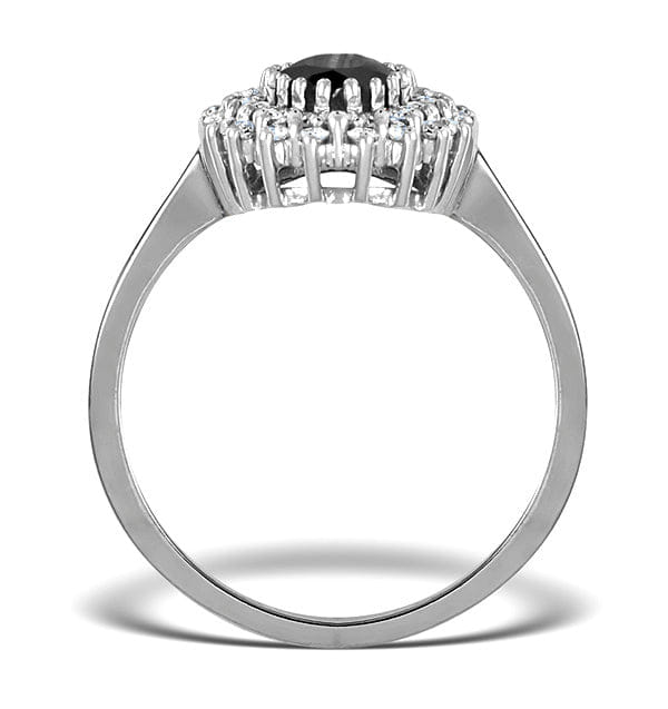 Diamond Sapphire 7 x 5 mm And Diamond 18K White Gold Ring FET35 - UY