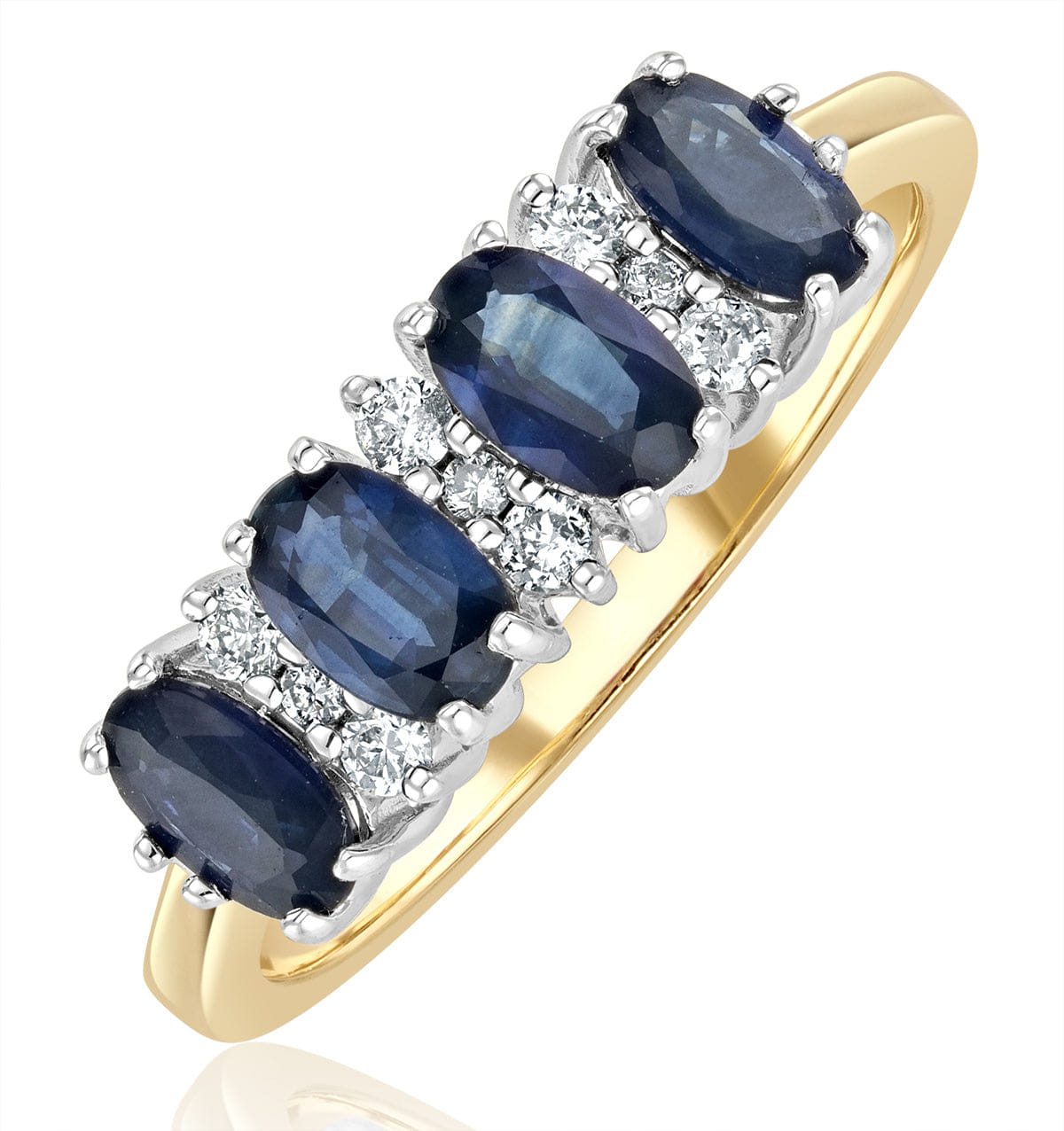 Diamond Sapphire 5 x 3 mm And Diamond 9K Gold Ring