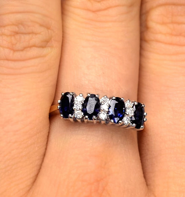 Diamond Sapphire 5 x 3 mm And Diamond 9K Gold Ring