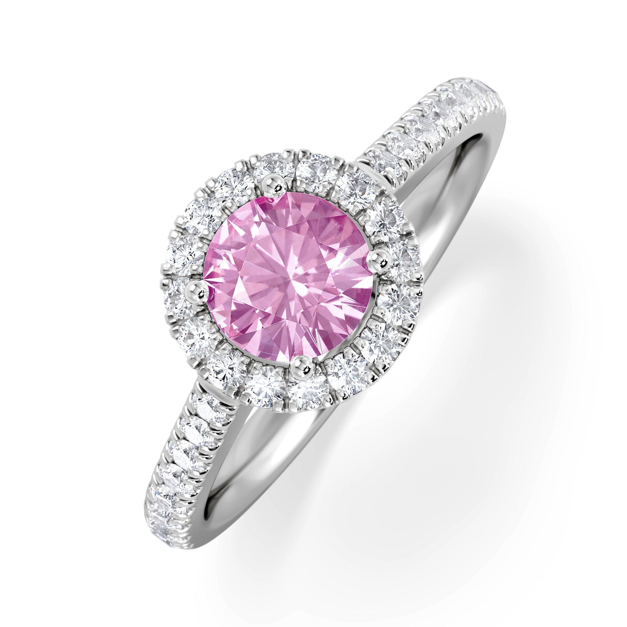 Diamond Halo 18K White Gold Diamond and Pink Sapphire Ring 0.36ct