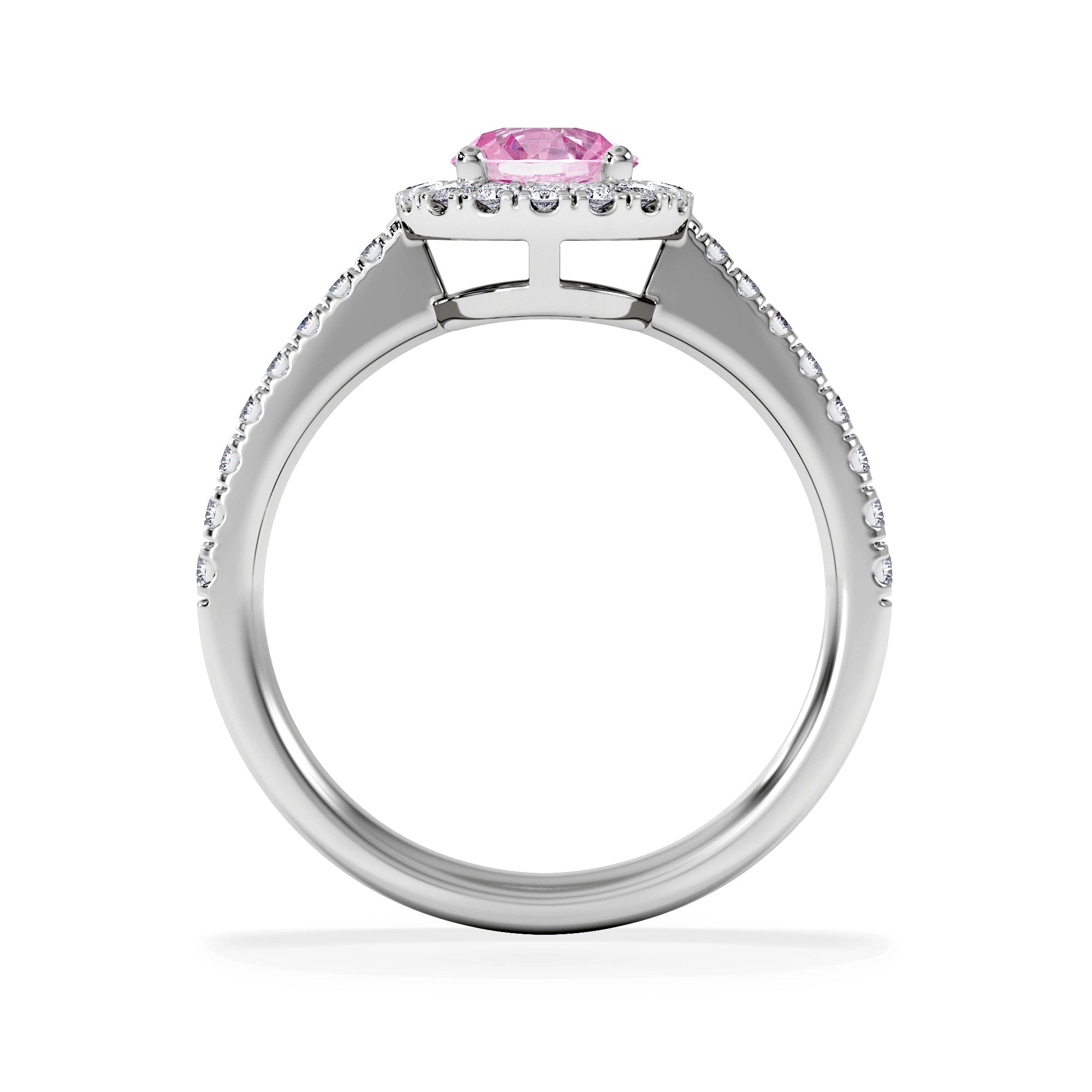 Diamond Halo 18K White Gold Diamond and Pink Sapphire Ring 0.36ct
