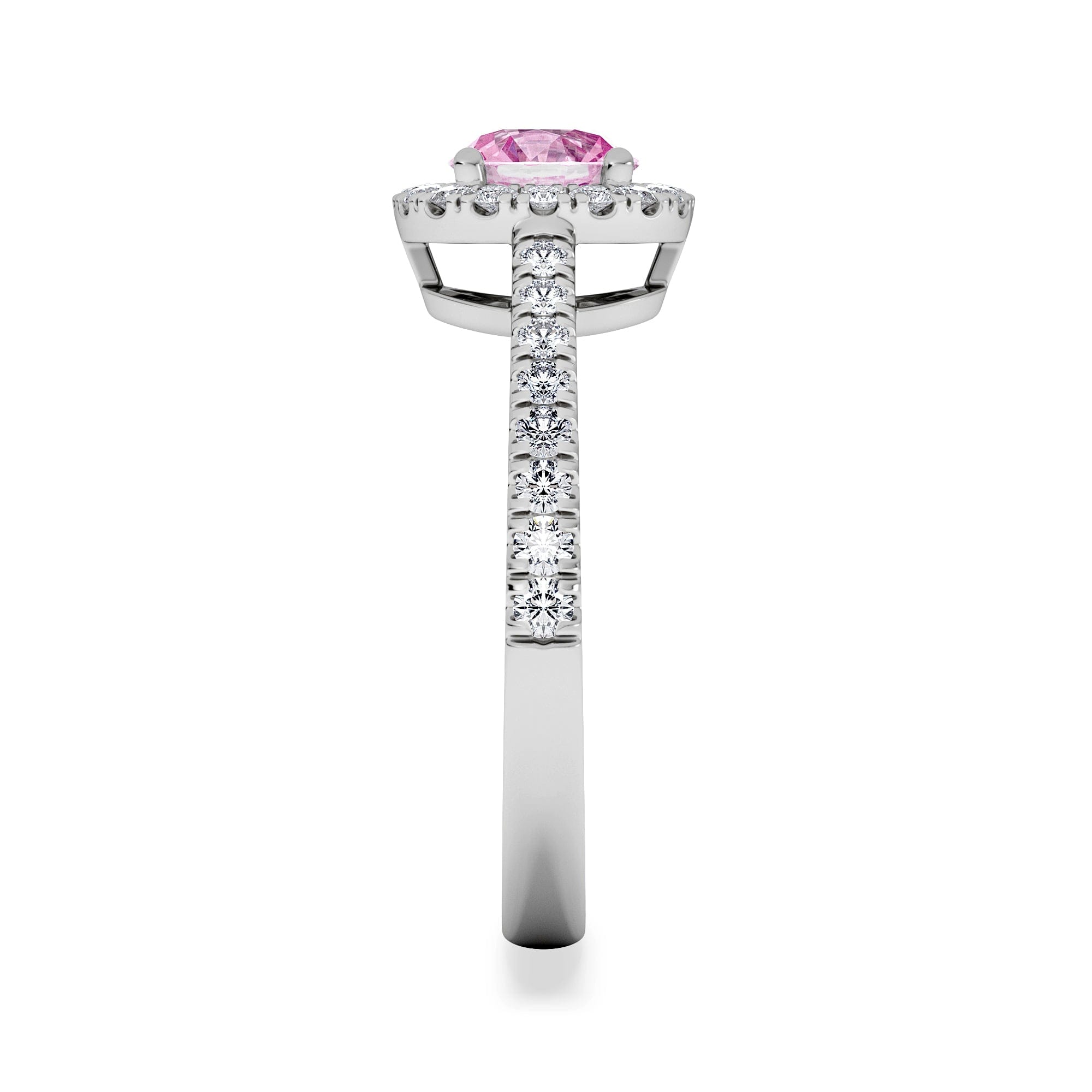 Diamond Halo 18K White Gold Diamond and Pink Sapphire Ring 0.36ct