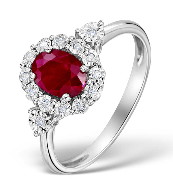 Diamond Ruby 7 x 5 mm and Diamond 9K White Gold Ring