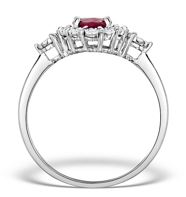 Diamond Ruby 7 x 5 mm and Diamond 9K White Gold Ring