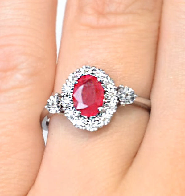Diamond Ruby 7 x 5 mm and Diamond 9K White Gold Ring