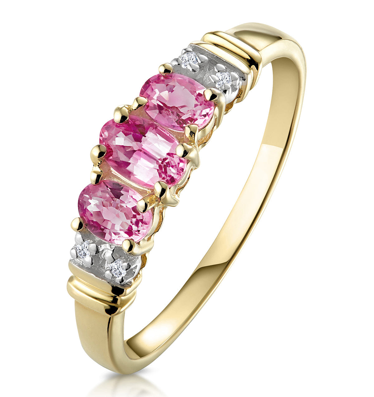 Diamond Pink Sapphire and 0.02ct Diamond Ring 9K Yellow Gold