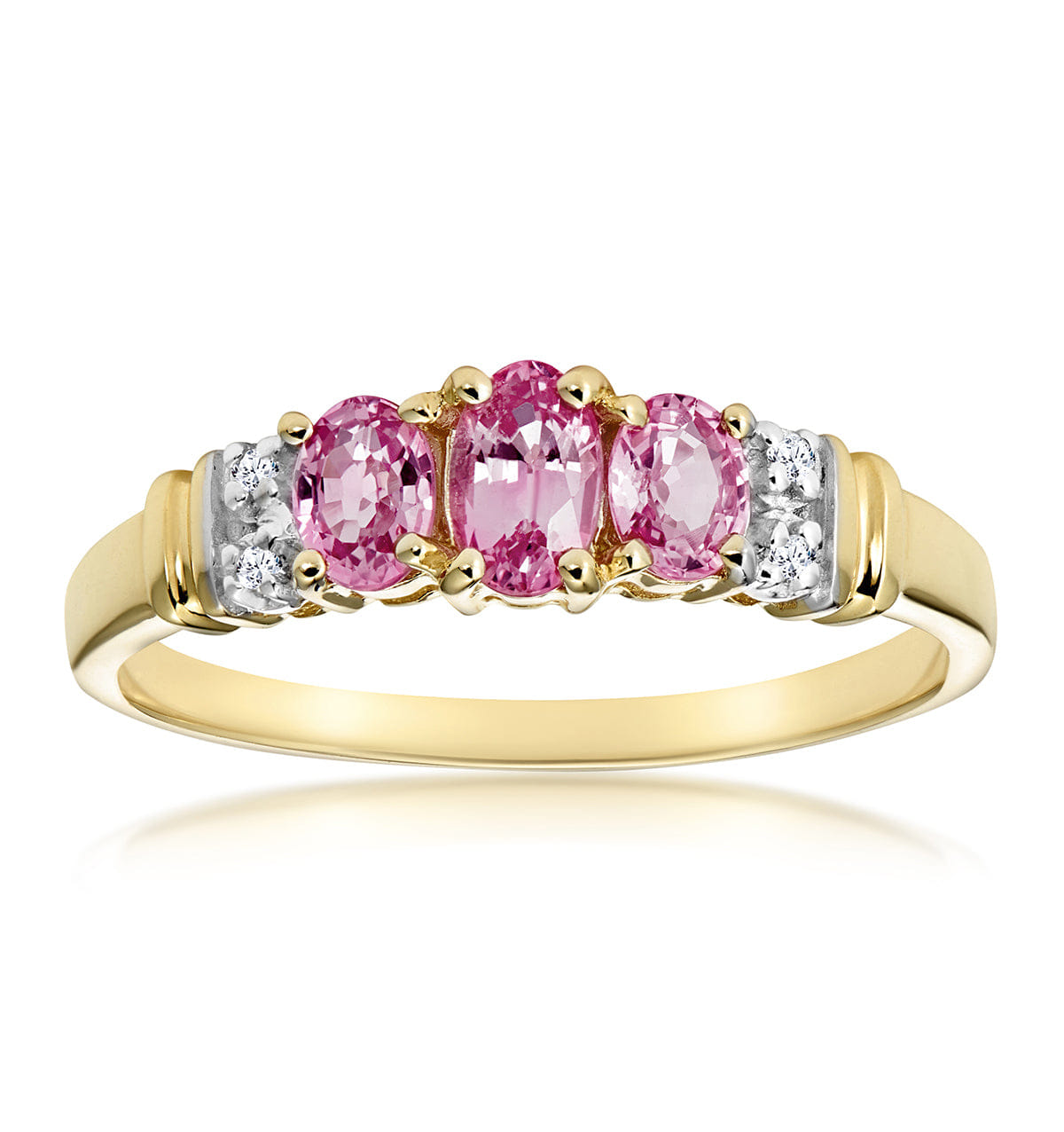 Diamond Pink Sapphire and 0.02ct Diamond Ring 9K Yellow Gold