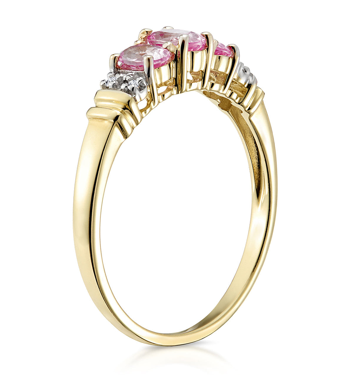 Diamond Pink Sapphire and 0.02ct Diamond Ring 9K Yellow Gold