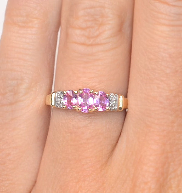 Diamond Pink Sapphire and 0.02ct Diamond Ring 9K Yellow Gold