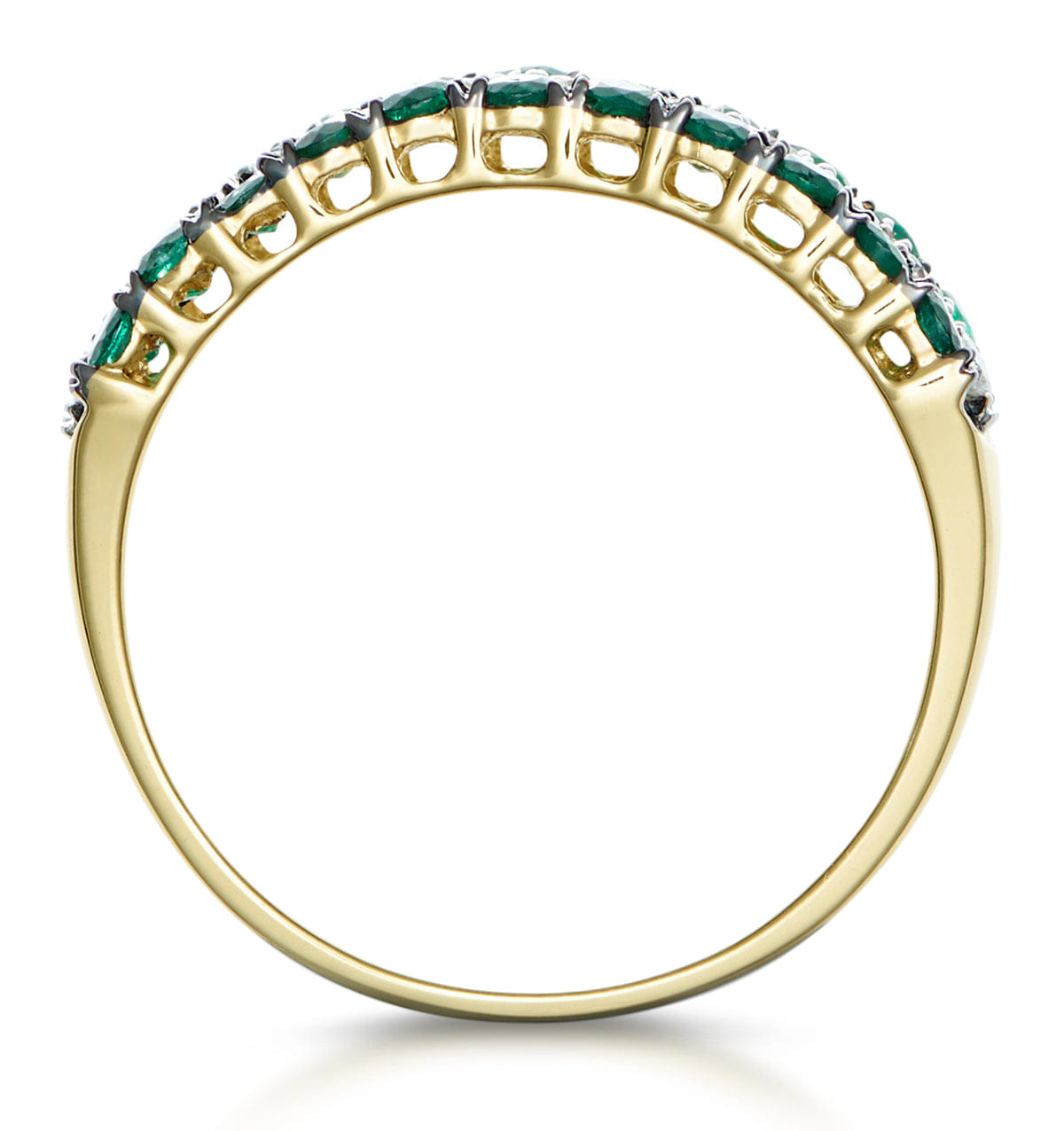 Diamond Emerald and Lab Diamond Triple Row Asteria Eternity Ring in 9K Gold