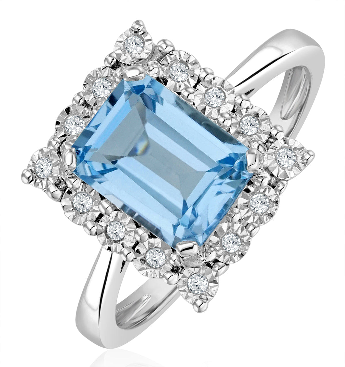 Diamond Blue Topaz 8 x 6 mm and Diamond 9K White Gold Ring