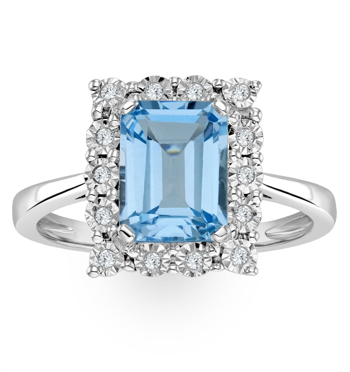 Diamond Blue Topaz 8 x 6 mm and Diamond 9K White Gold Ring