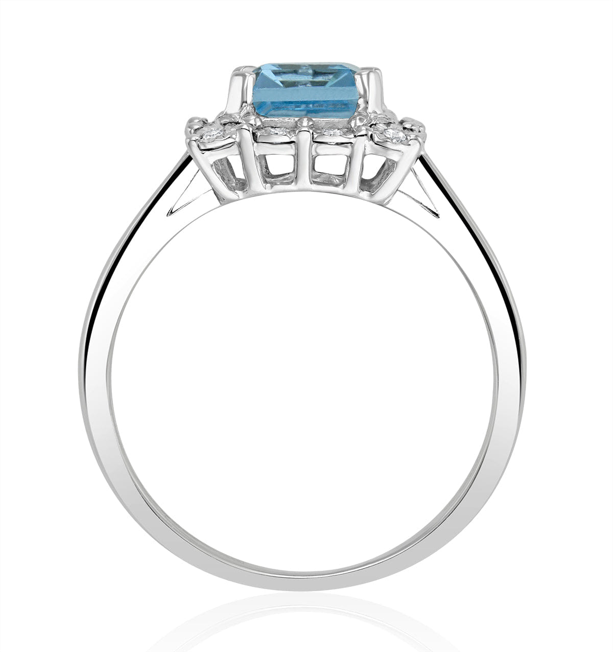 Diamond Blue Topaz 8 x 6 mm and Diamond 9K White Gold Ring