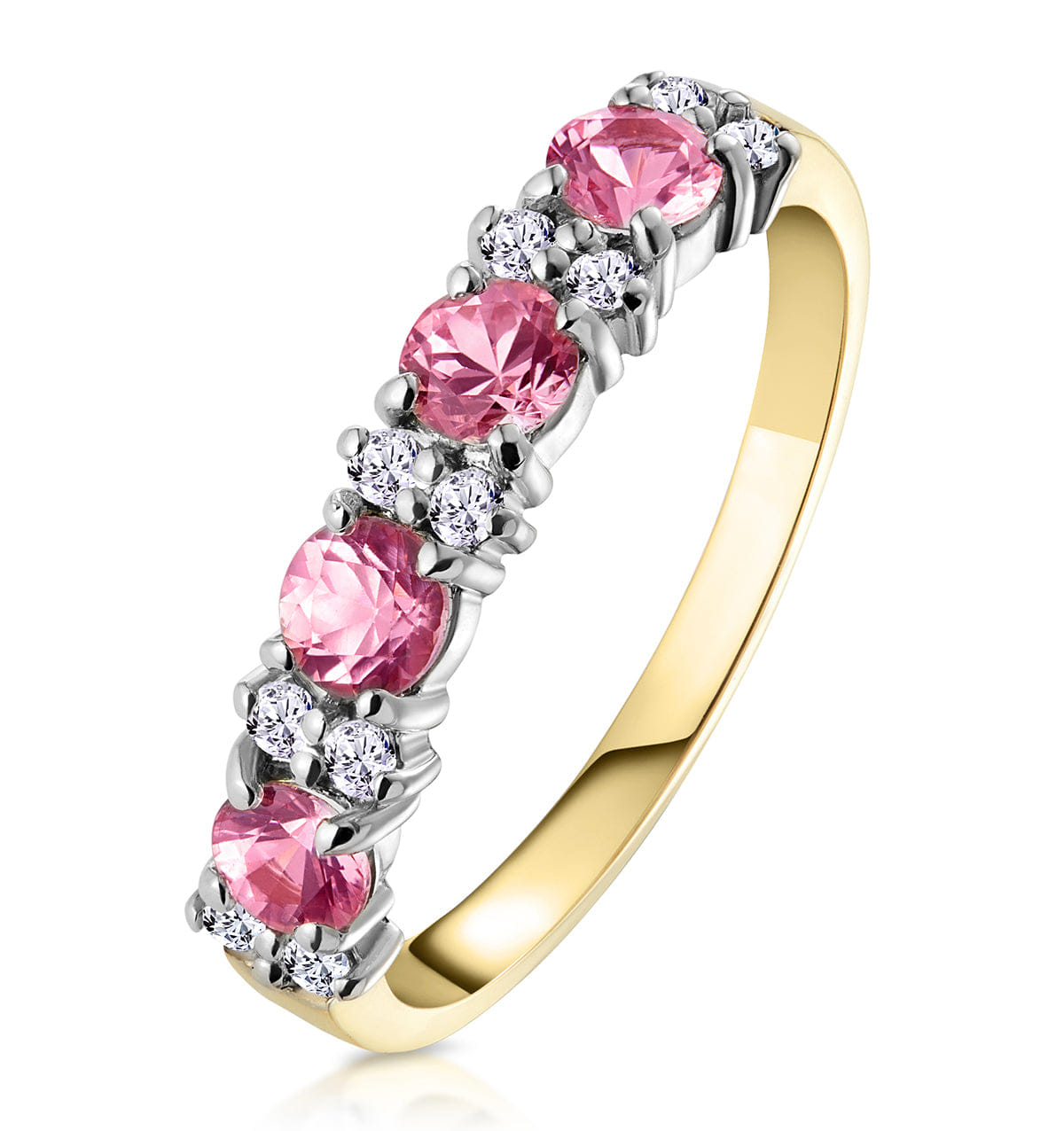 Diamond Pink Sapphire and 0.15ct Diamond Ring 9K Yellow Gold