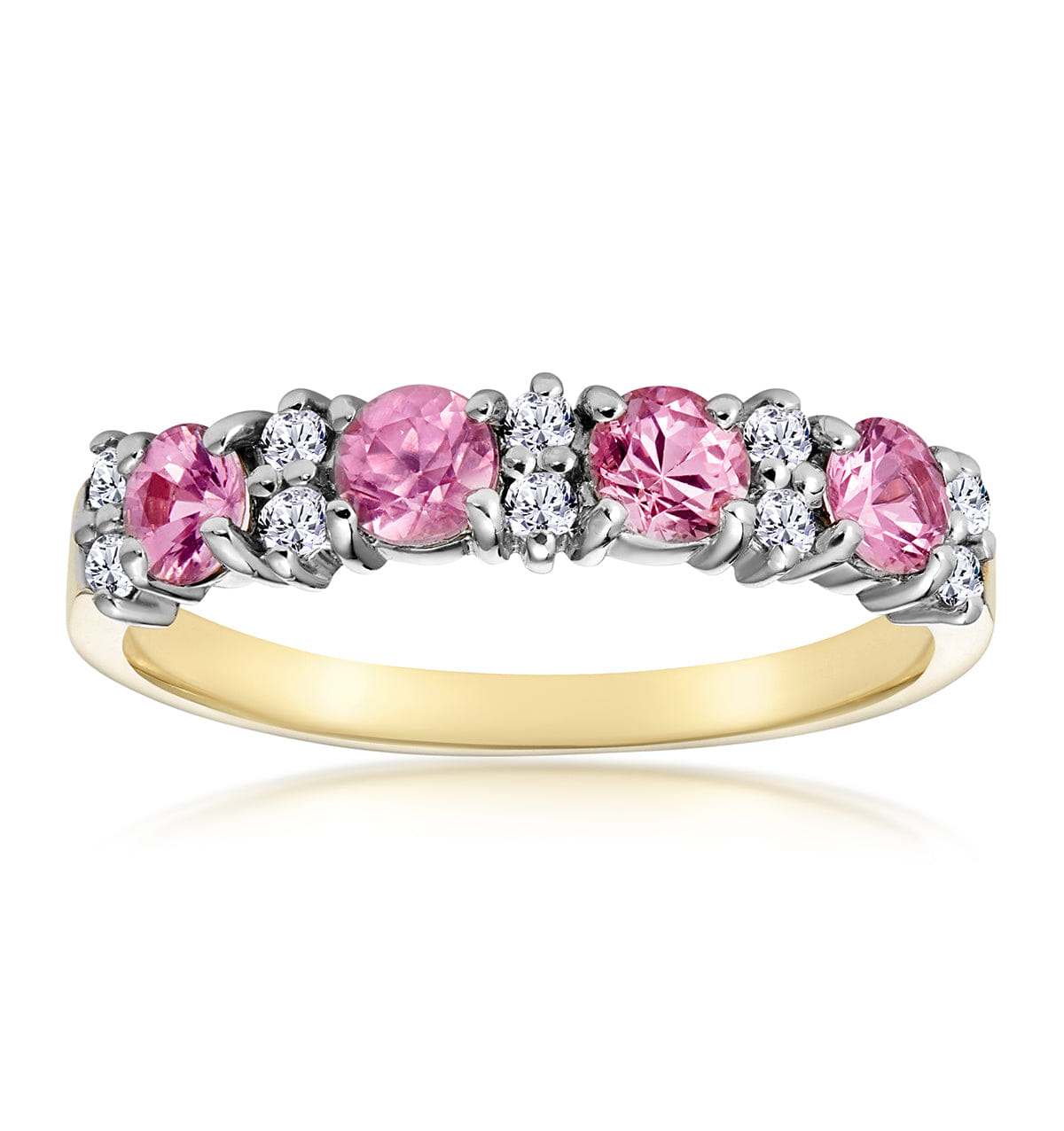 Diamond Pink Sapphire and 0.15ct Diamond Ring 9K Yellow Gold