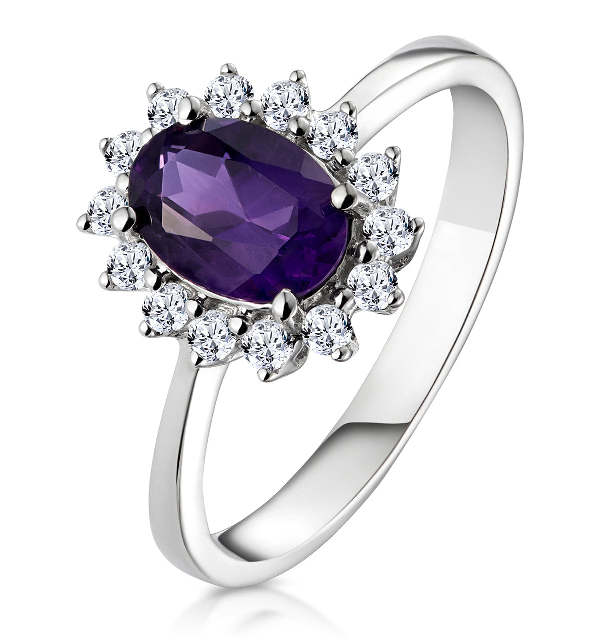 Diamond Amethyst 0.70ct And Diamond 9K White Gold Ring