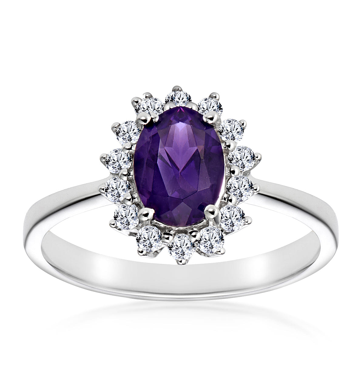 Diamond Amethyst 0.70ct And Diamond 9K White Gold Ring