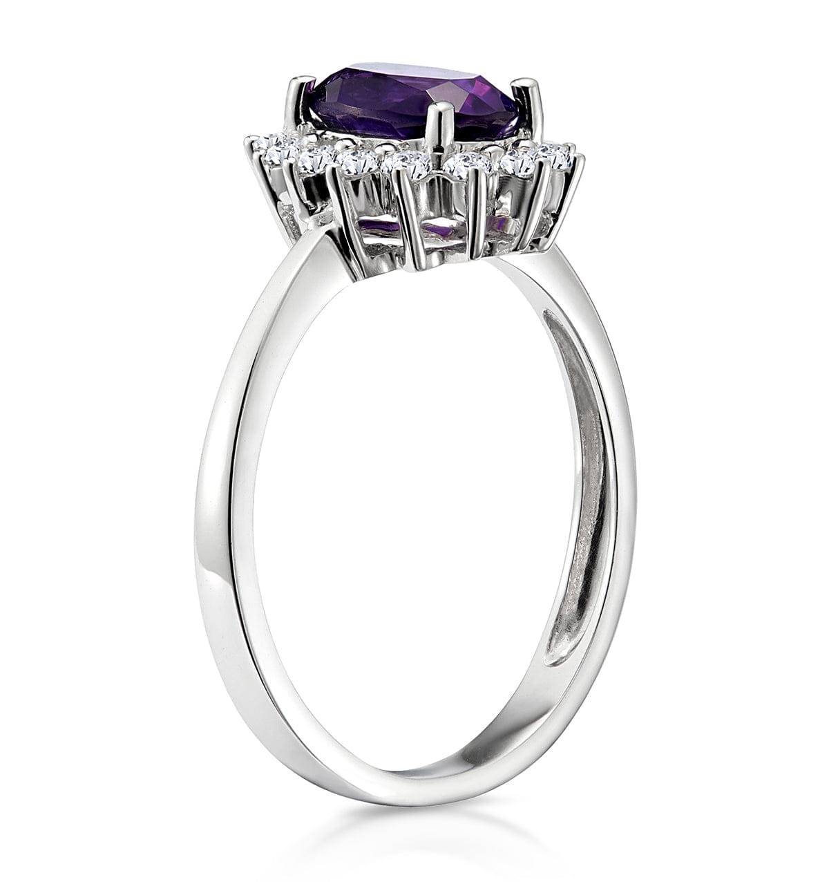 Diamond Amethyst 0.70ct And Diamond 9K White Gold Ring