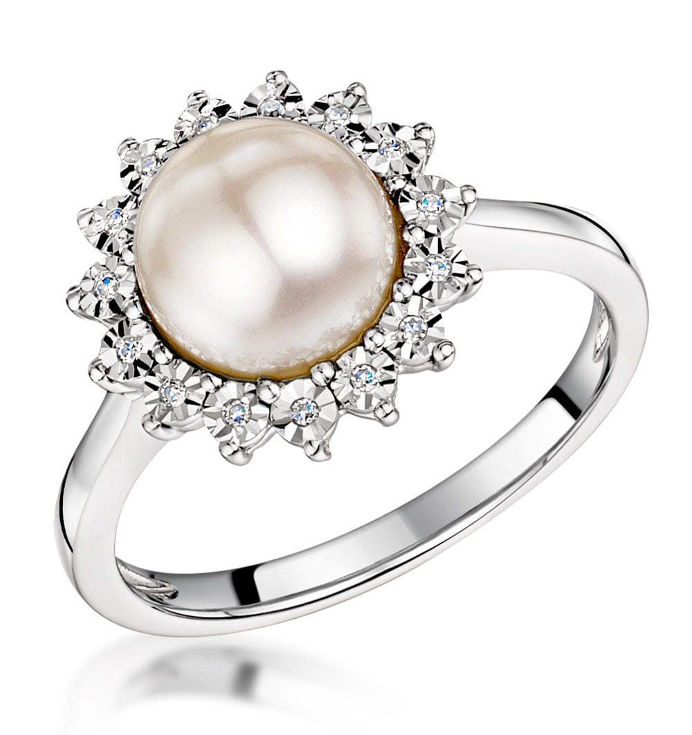 Diamond Stellato Collection Pearl and Diamond Ring 0.05ct in 9K White Gold