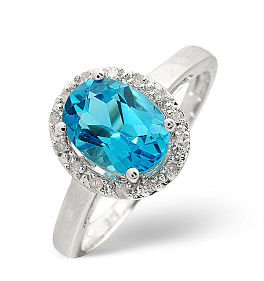 Diamond Blue Topaz 1.56CT And Diamond 9K White Gold Ring