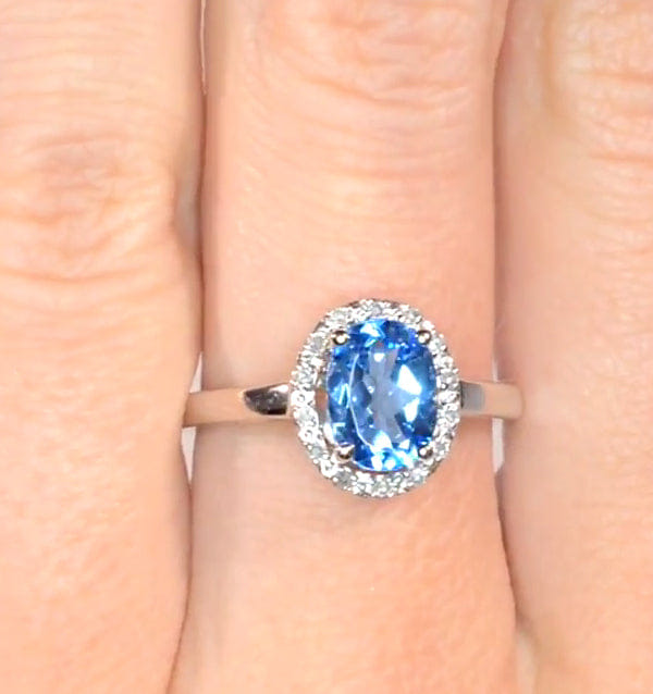 Diamond Blue Topaz 1.56CT And Diamond 9K White Gold Ring