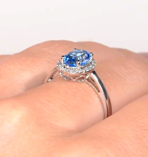 Diamond Blue Topaz 1.56CT And Diamond 9K White Gold Ring