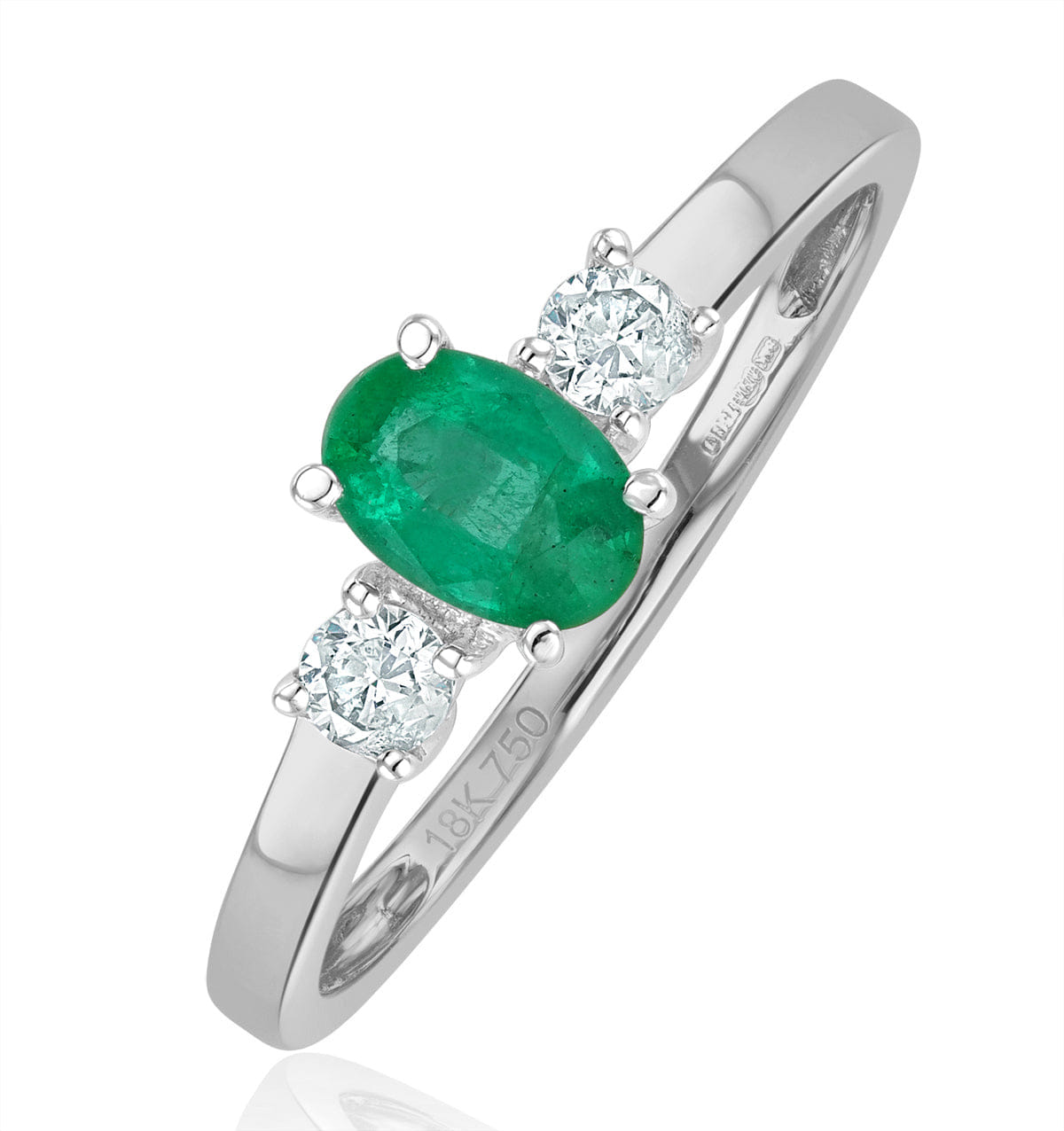 Diamond Emerald 6 x 4 mm And Diamond 18K White Gold Ring N4314Y