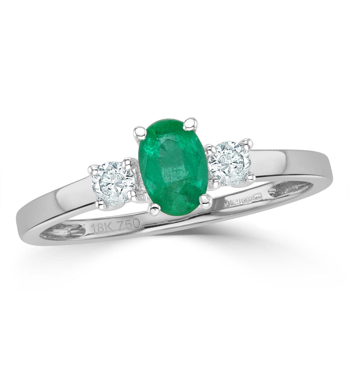 Diamond Emerald 6 x 4 mm And Diamond 18K White Gold Ring N4314Y