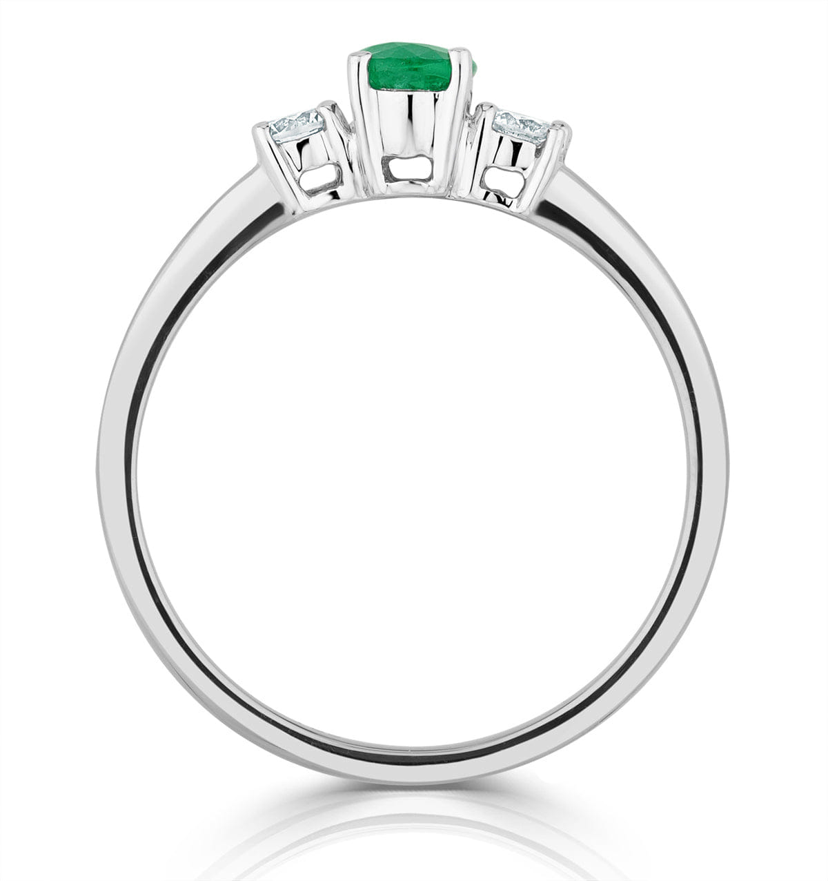 Diamond Emerald 6 x 4 mm And Diamond 18K White Gold Ring N4314Y