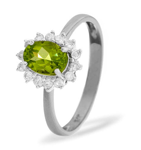 Diamond Peridot 7 x 5 mm And Diamond 9K White Gold Ring