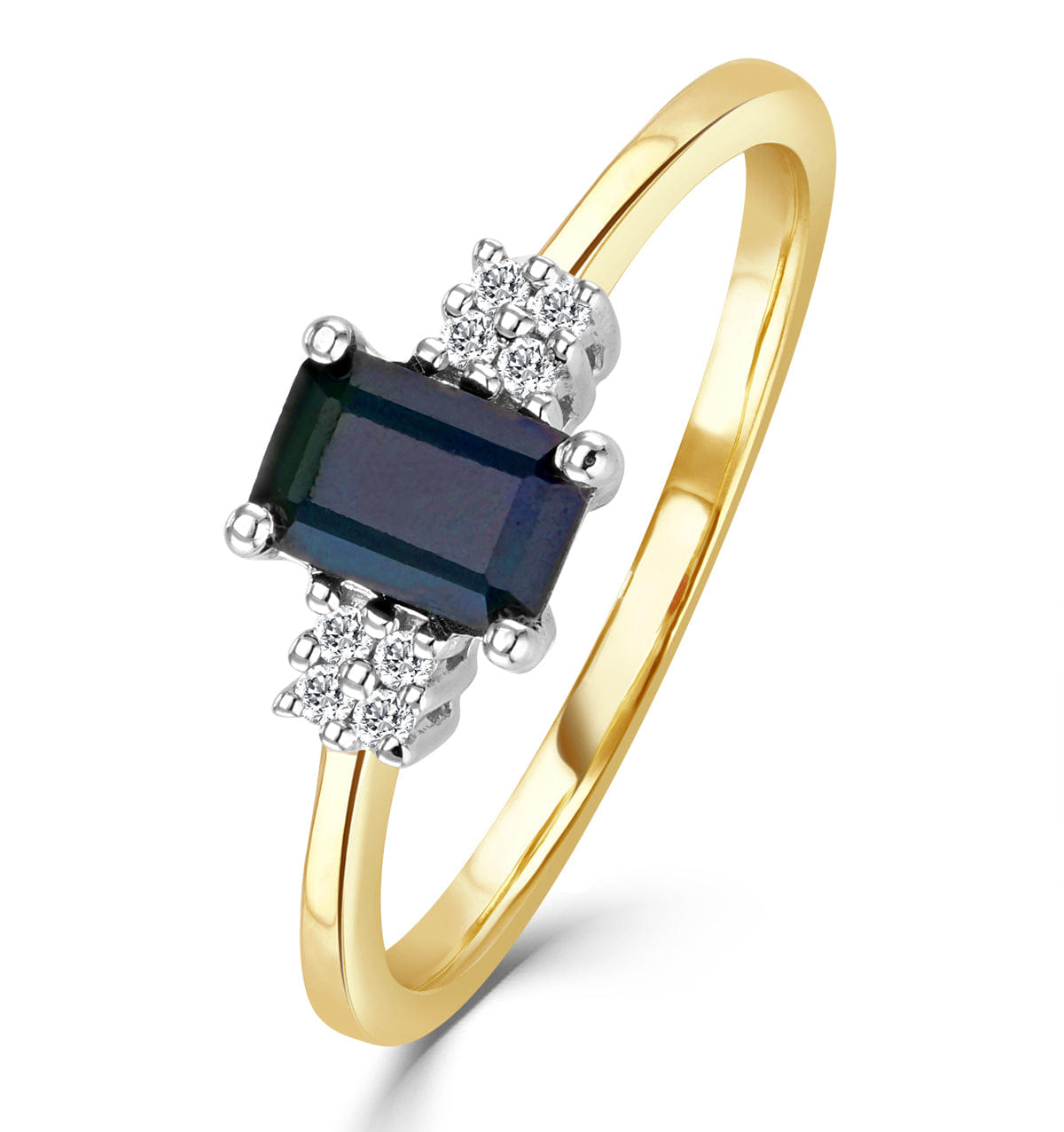Diamond Sapphire 6 x 4 mm And Diamond 9K Gold Ring A3220