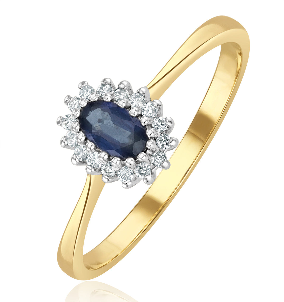 Diamond Sapphire 5 x 3 mm And Diamond 9K Gold Ring A3225