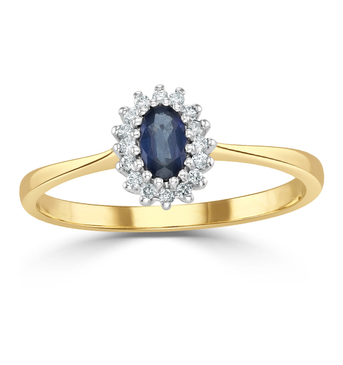 Diamond Sapphire 5 x 3 mm And Diamond 9K Gold Ring A3225