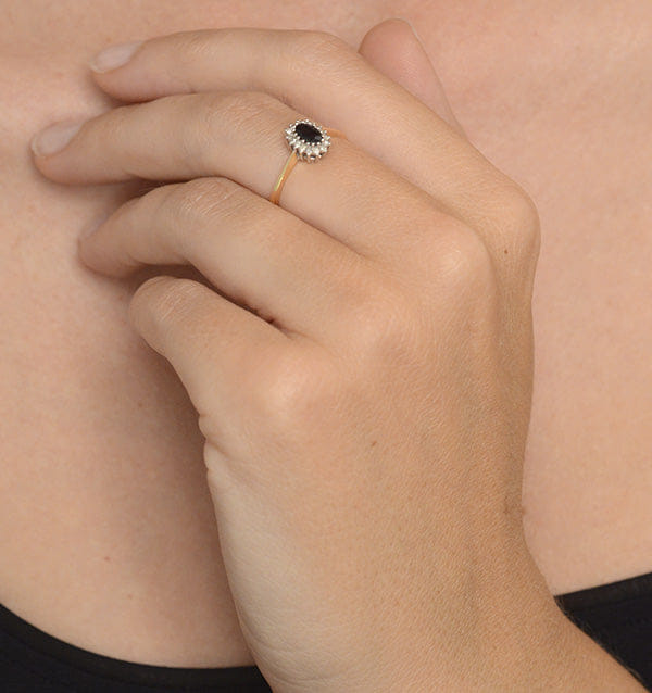 Diamond Sapphire 5 x 3 mm And Diamond 9K Gold Ring A3225