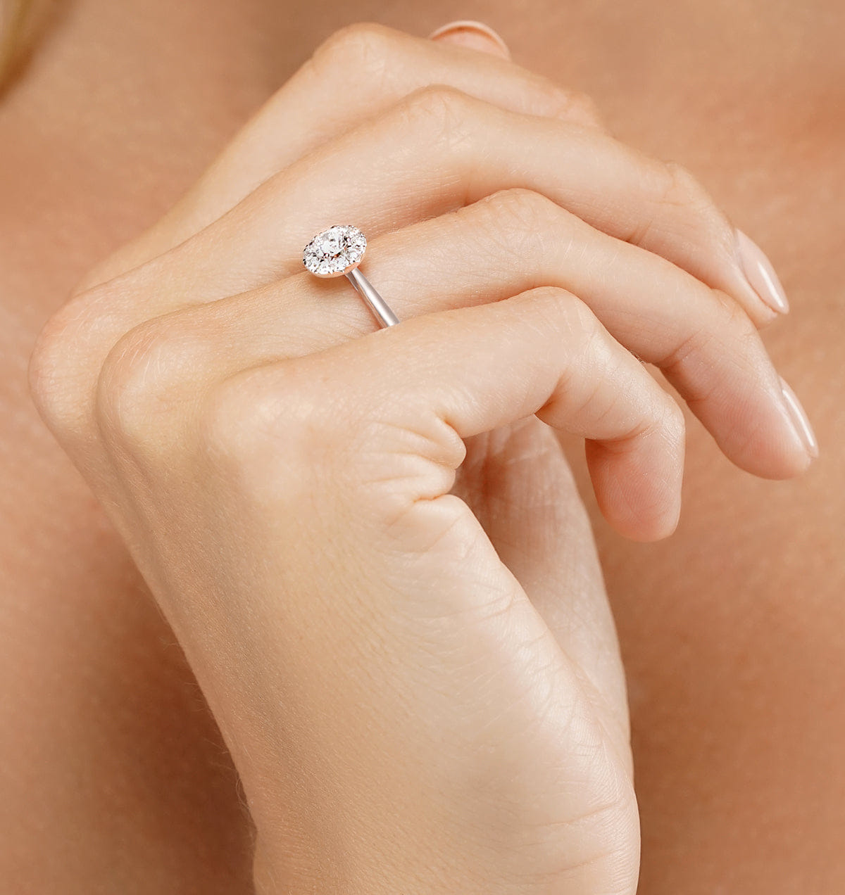 Diamond Lab Diamond Halo Engagement Ring 0.50ct H/Si in 9K White Gold