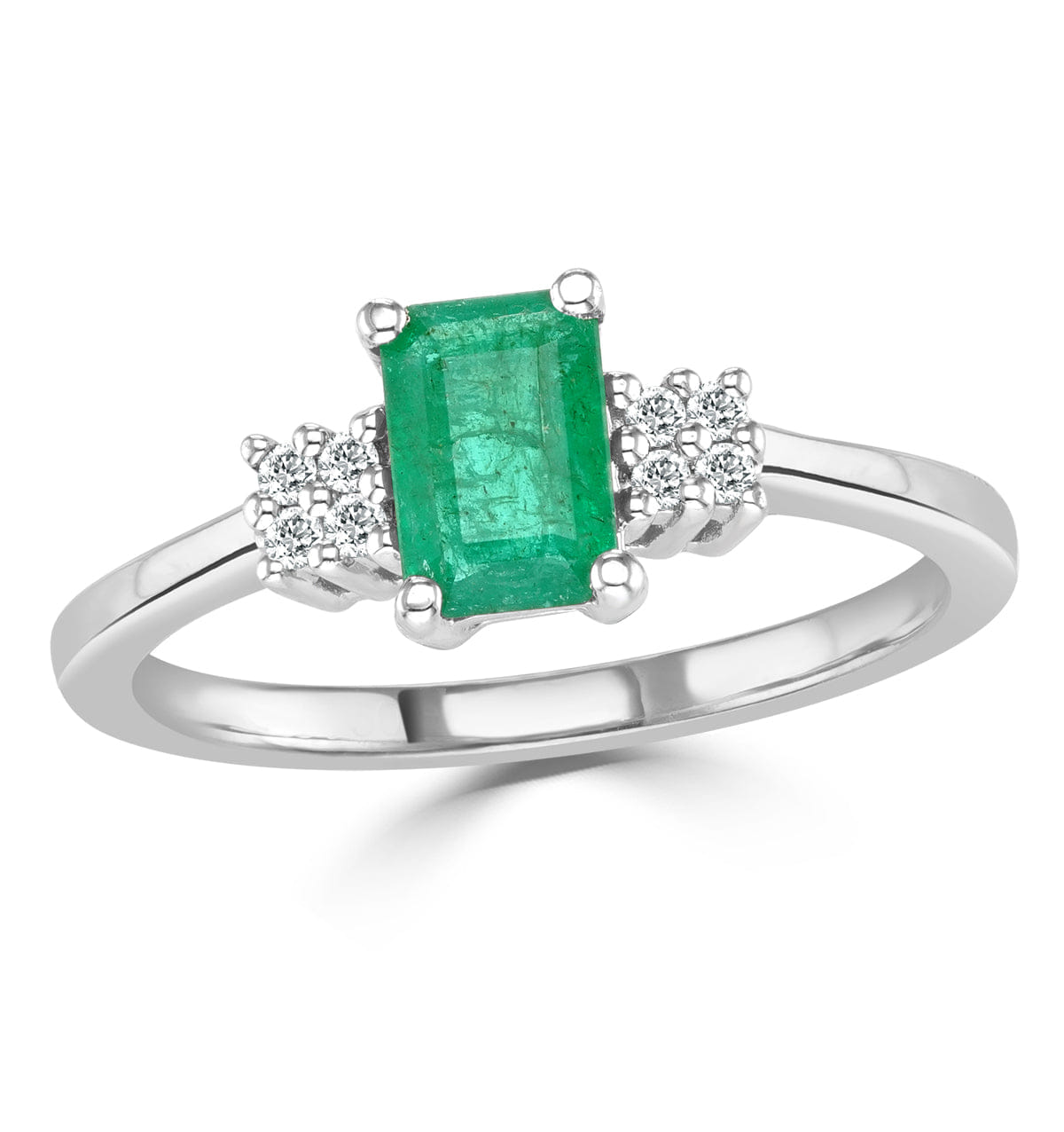 Diamond Emerald 6 x 4 mm And Diamond 18K White Gold Ring