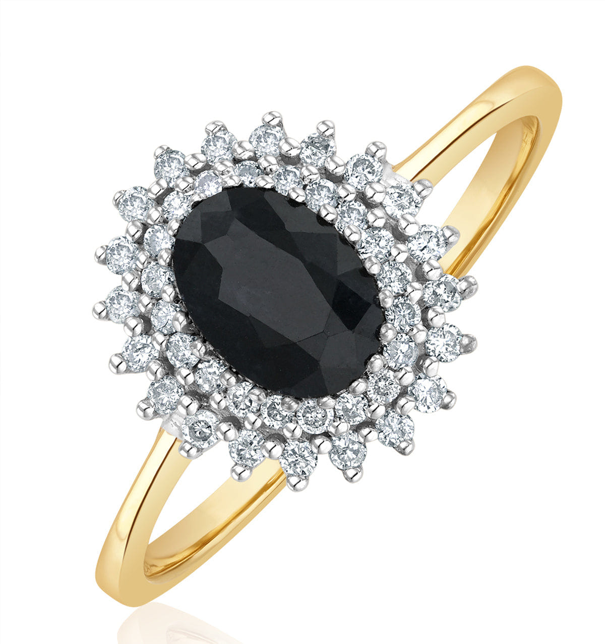 Diamond Sapphire 7 x 5 mm And Diamond 9K Gold Ring