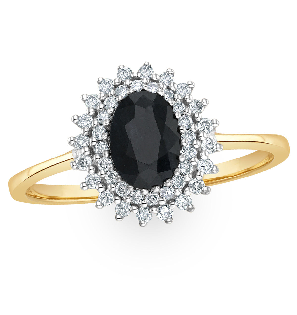 Diamond Sapphire 7 x 5 mm And Diamond 9K Gold Ring