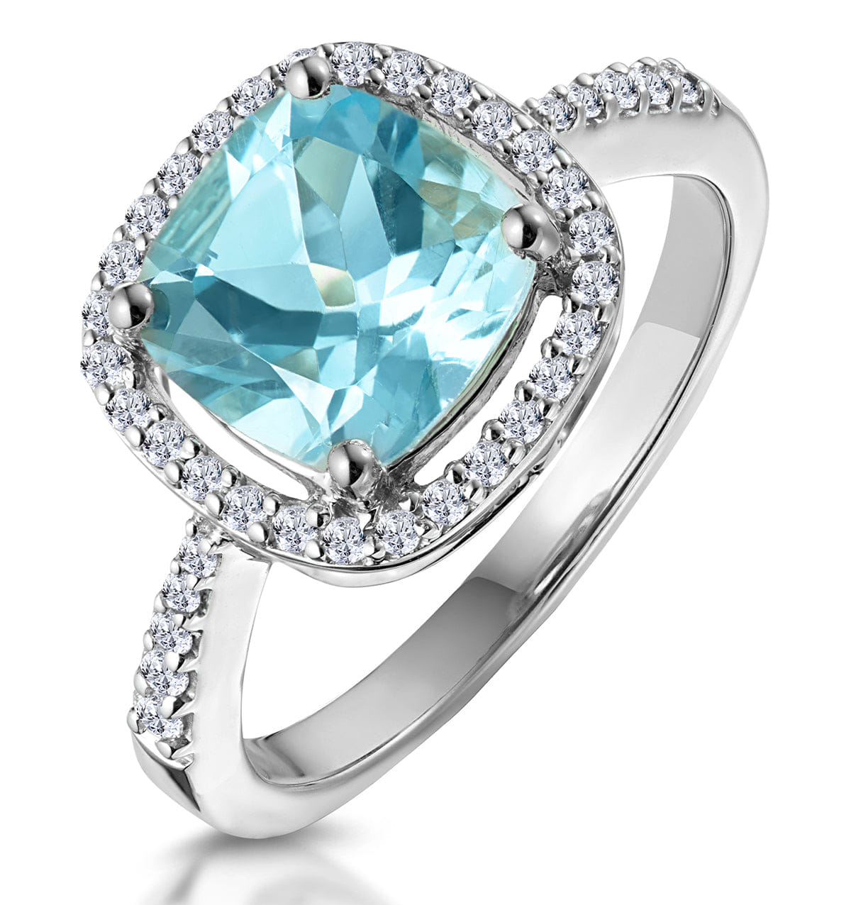 Diamond 2ct Blue Topaz and Diamond Shoulders Asteria Ring in 18K White Gold