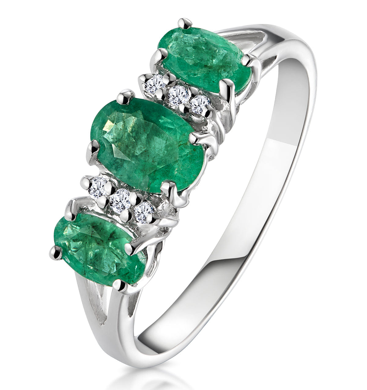 Diamond Emerald 1.06ct And Diamond 9K White Gold Ring