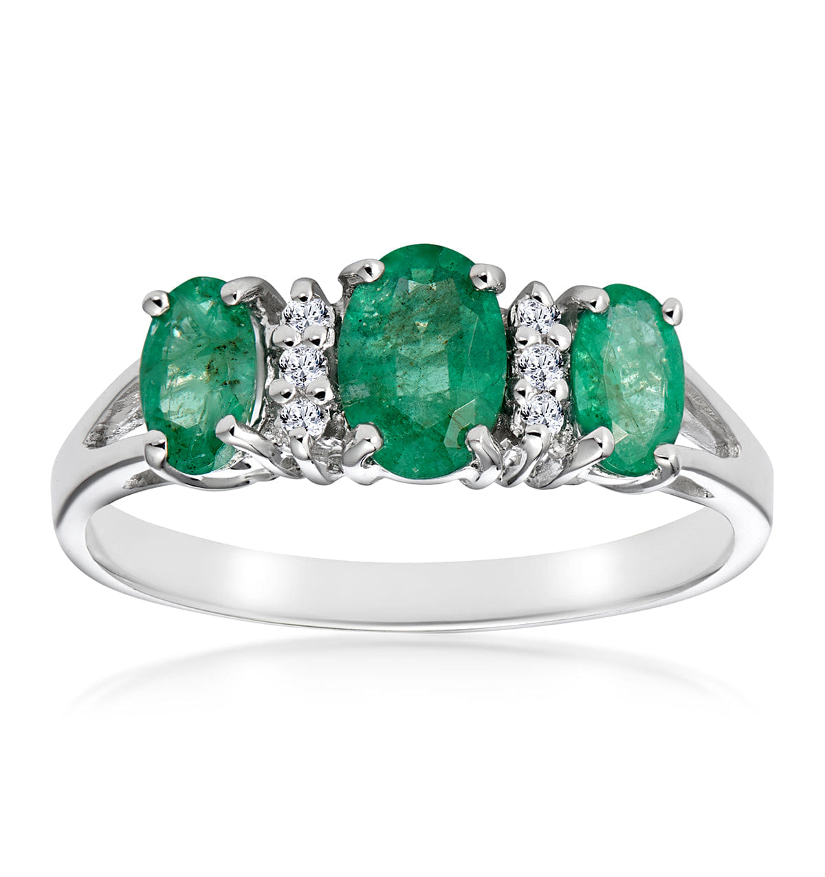 Diamond Emerald 1.06ct And Diamond 9K White Gold Ring