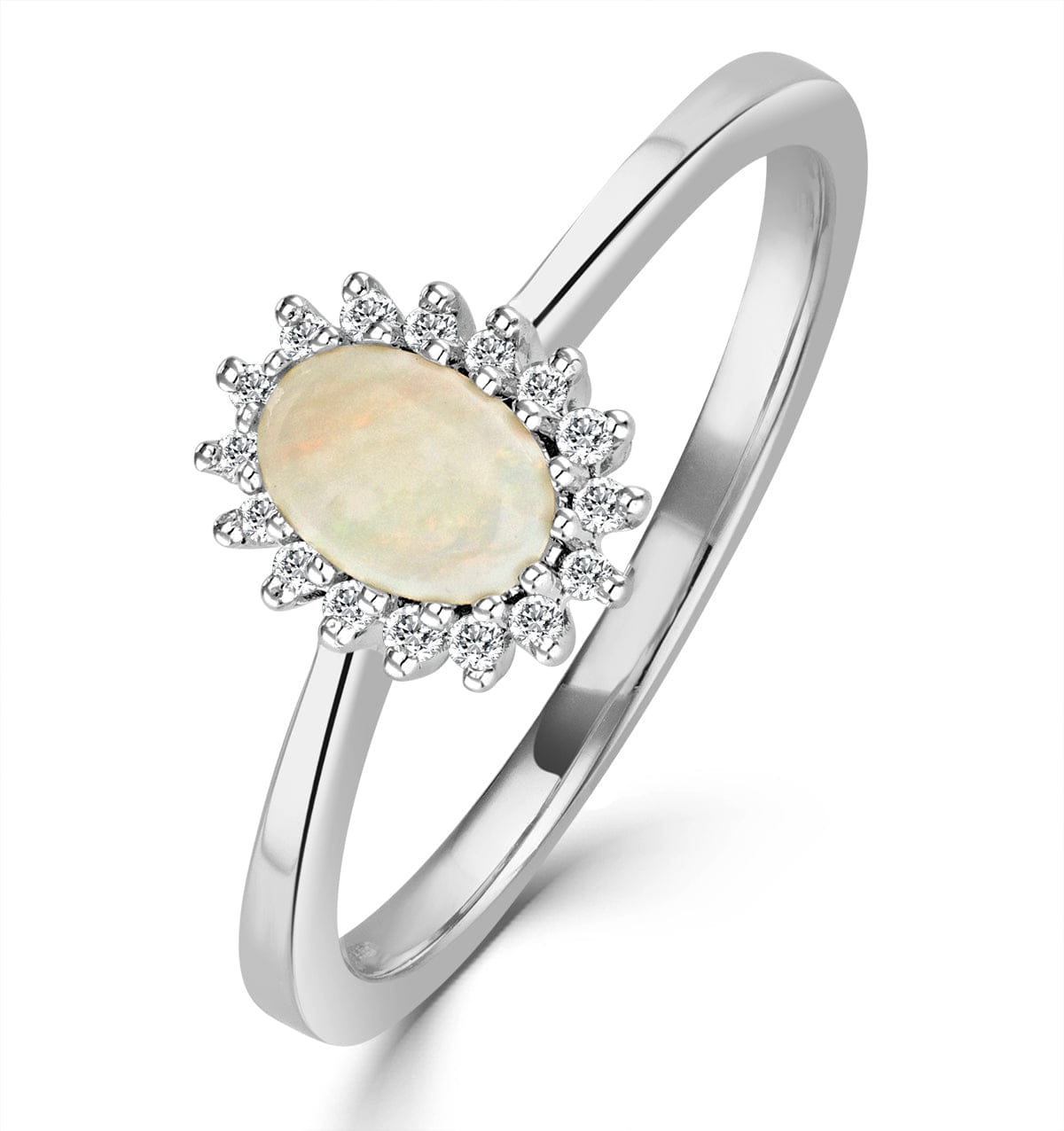Diamond Opal 6 x 4 mm And Diamond 9K White Gold Ring